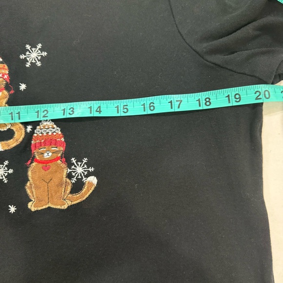 Embroidered Christmas Cats Large Black Long Sleeve Shirt - Picture 7 of 13